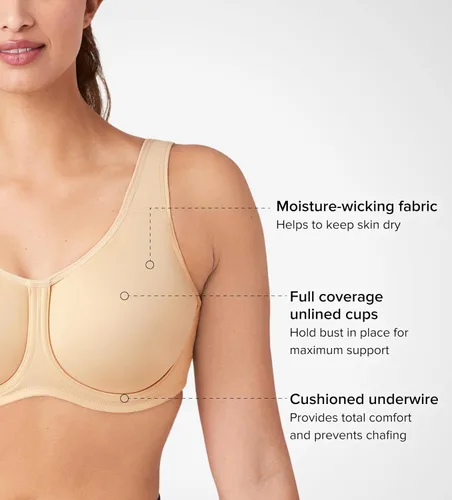 Vista 3 de Wacoal Sujetador deportivo Simone Sport sin forro de cobertura completa con aros para mujer, 855170
