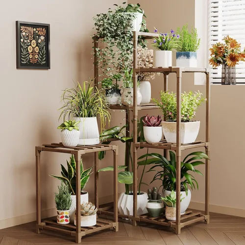 Vista 15 de Bamworld - Soporte grande de maderas para plantas de exterior, macetero grande para sala de estar, patio, balcón y jardín