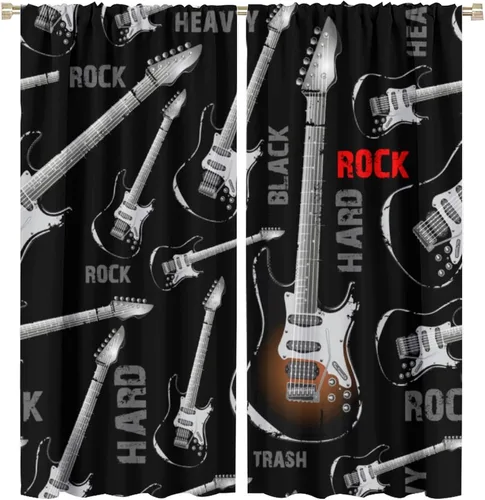 Vista 27 de Cortinas de música rock para adolescentes, tratamiento de ventana de guitarra electrónica para dormitorio, sala de estar, cortinas de ventana