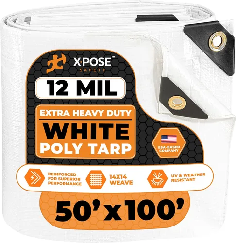 Vista 205 de Xpose Safety Lona protectora de polietileno plateado resistente de 5 x 7 pies - Funda protectora multiusos - Duradera, resistente al agua