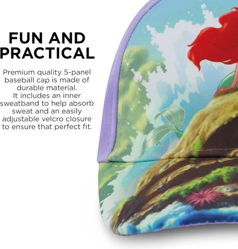 Vista 4 de Disney Girls Baseball Cap, Princess and Little Mermaid Ariel Adjustable Kids Hat for Ages 4-7