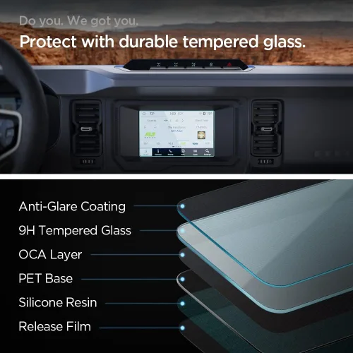 Vista 3 de Spigen Protector de pantalla de vidrio templado [GlasTR Slim] diseñado para Ford Bronco (2021/2022/2023) Pantalla táctil de tablero de instrumentos