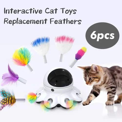 Vista 3 de ORSDA 6 piezas de accesorios intercambiables para juguetes de plumas de gato, plumas reemplazables y accesorios de juguete esponjosos