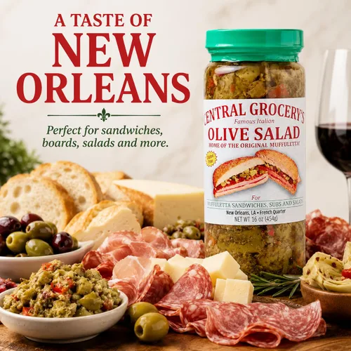 Vista 7 de Central Grocery Ensalada de Aceitunas - 16 oz (Paquete de 1) Perfecta para Muffulettas, Sándwiches, Coberturas de Pizza, Pastas, Aderezo para Hot