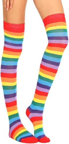 GRAEEN Calcetines de arco iris LGBT hasta el muslo, medias a rayas hasta la rodilla, calcetines de fiesta para disfraz, calcetines coloridos de arco