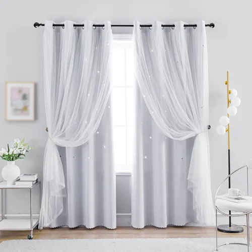 Vista 14 de Anytime - Cortinas para dormitorio de niñas con estrella hueca, cortinas opacas para habitación de niños, cortinas largas para oscurecer