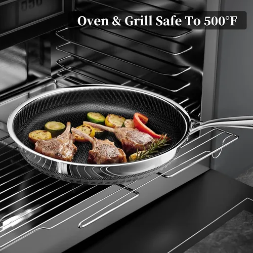 Vista 7 de Sartén antiadherente de 8 pulgadas con tapa, sartén antiadherente de acero inoxidable tri-capa de cerámica de titanio con tapa, sartén híbrida