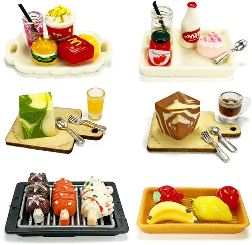 Vista 2 de Juego de Comida en Miniatura para Casa de Muñecas de 200 Piezas, Juego de Comida Rápida de Juguete, Hamburguesas, Papas Fritas, Leche, Pastel