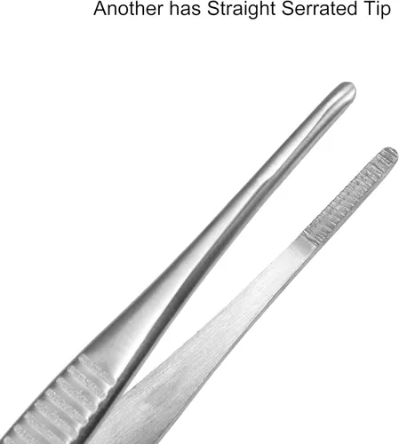 Vista 4 de Pinzas de acero inoxidable de 5 pulgadas con punta dentada recta y curvada, pinzas multiusos para reparación de manualidades, paquete de 2