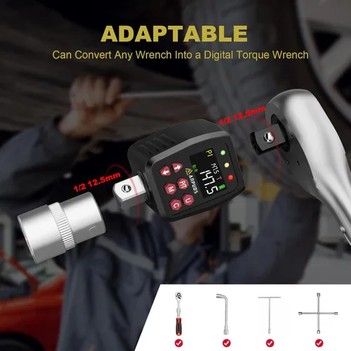 Vista 7 de Adaptador de par digital de 1/2 pulgada, 1.1-22.1 pies-lb/1.5-30 Nm, convertidor de llave dinamométrica digital con ±1% de precisión, valor
