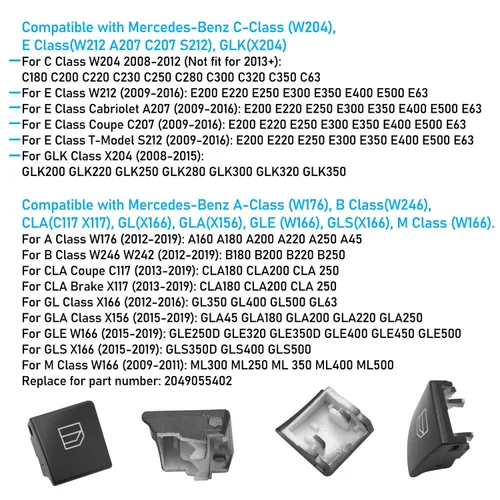 Vista 3 de Jaronx para cubiertas de botones del interruptor de ventana de Mercedes Benz, botones de interruptor de control de ventana eléctrica para Mercedes