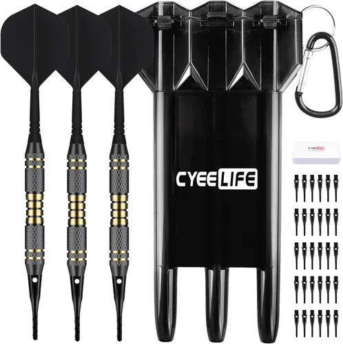 CyeeLife Darts Plastic Tip - Professional Soft Tip Darts Set 18 Grams with Carry case and 30 Extra Dart Tips for Electronic Dart Board (Black)