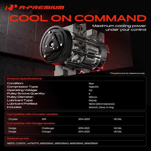 Vista 2 de A-Premium Compresor de aire acondicionado de CA con embrague compatible con Chrysler 300 2014-2023 y Dodge Charger 2014-2023, Challenger 2015-2023