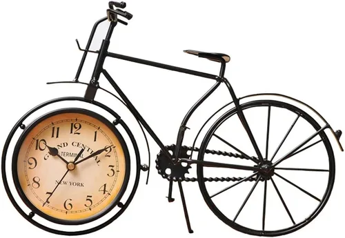 Reloj de escritorio vintage de mesa para bicicleta, reloj de metal silencioso para oficina, dormitorio, decoración de cuarzo, color negro