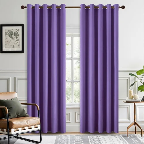 Vista 52 de DONREN Cortinas opacas completas para dormitorio, aislamiento térmico y reducción de ruido, cortinas de lino con ojales para sala de estar y Negro