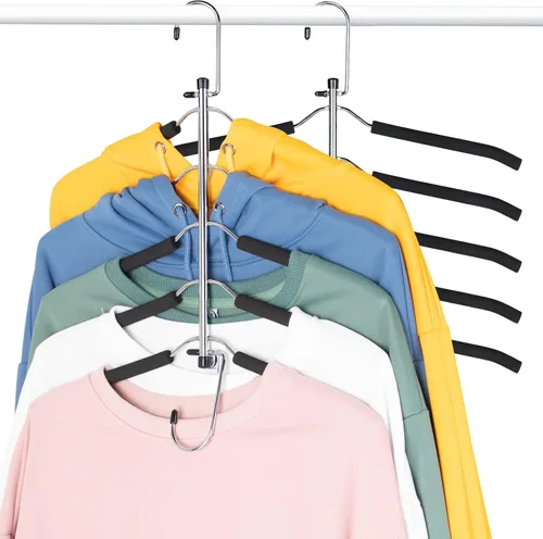 Perchas para ropa que ahorran espacio, 5 en 1 para camisas y abrigos con espuma antideslizante, organizador de armario escalonado de acero