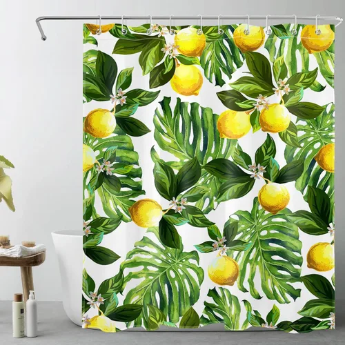 Vista 9 de HVEST 70s Mushroom Shower Curtain, Various Mushrooms and Leaves on Beige Background Bathroom Curtain with Hooks, Vintage Plant Bath Polyester Fabric