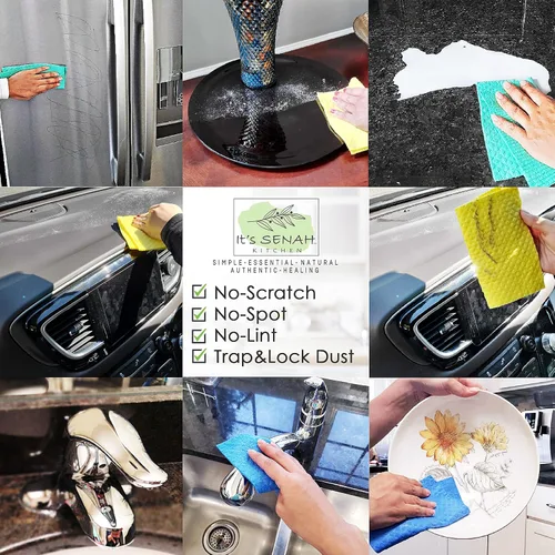 Vista 7 de [Paquete de 12 + 1 esponja para plato] Paños de cocina suecos 100% naturales biodegradables para cocina, sin decoloración, sin olor, esponja