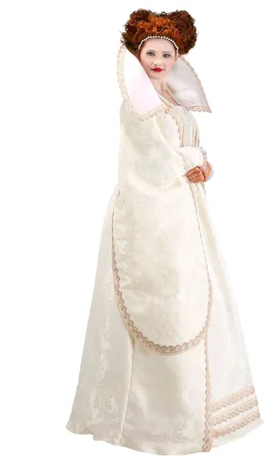 Vista 4 de Disfraz de reina Isabel para mujer, vestido victoriano blanco para disfraz de cosplay renacentista