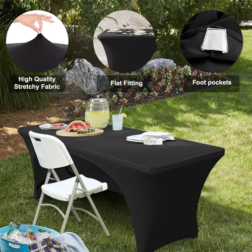 Vista 3 de ABCCANOPY - Mantel elástico de 1,2 m para mesa, ajustado, con parte trasera abierta, lavable, salvamanteles para mesas rectangulares, color negro