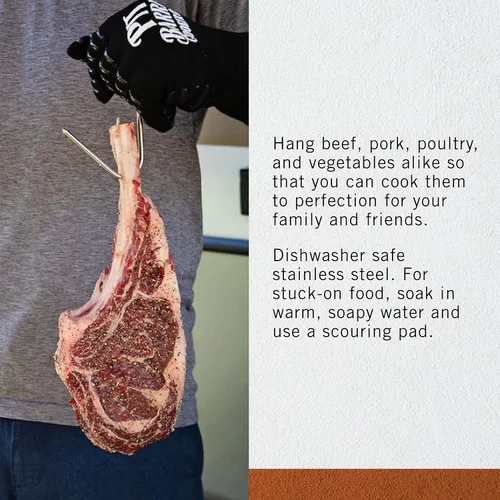 Vista 3 de Pit Barrel Cooker - Ganchos de carne de acero inoxidable para cocina de barril Accesorio de barbacoa para colgar carne de res, aves de corral