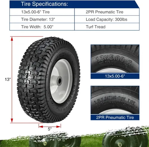 Vista 2 de MaxAuto 2 neumáticos de cortacésped de 13 x 5.00-6 en rueda, 13 x 5-6 neumáticos delanteros de repuesto para cortacéspedes Troy-Bilt/Toro, cubo