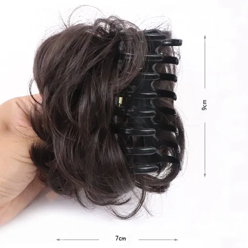 Vista 3 de 2 piezas de cabello con clip de garra grande en moño desordenado, extensiones de cabello rizado ondulado con pinzas para cola de caballo