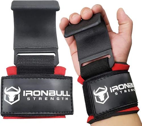 Iron Bull Strength Ganchos de acero para levantamiento de pesas (par) - Correas de muñeca de levantamiento de pesas resistentes - Correas de peso