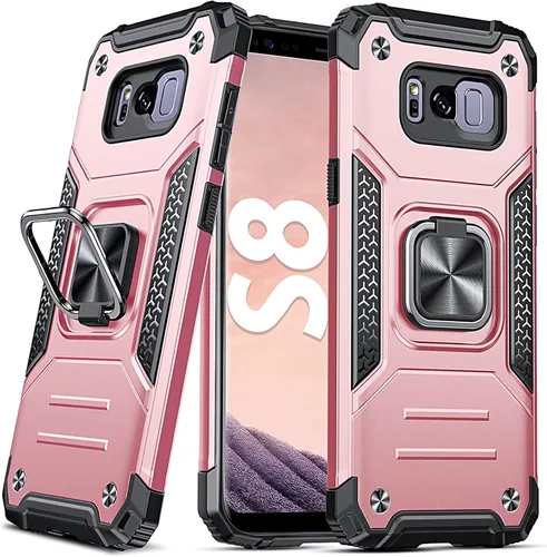 Vista 71 de DASFOND Funda diseñada para Galaxy S8 con soporte, anillo de metal giratorio de 360° mejorado, soporte de grado militar, resistente a los impactos