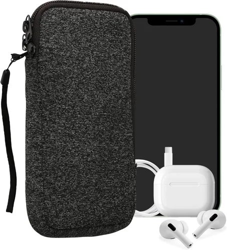 Vista 58 de kwmobile Bolsa de neopreno para teléfono tamaño XL - 6.7/6.8 pulgadas - Funda universal para celular con cremallera, correa para la muñeca, amarillo