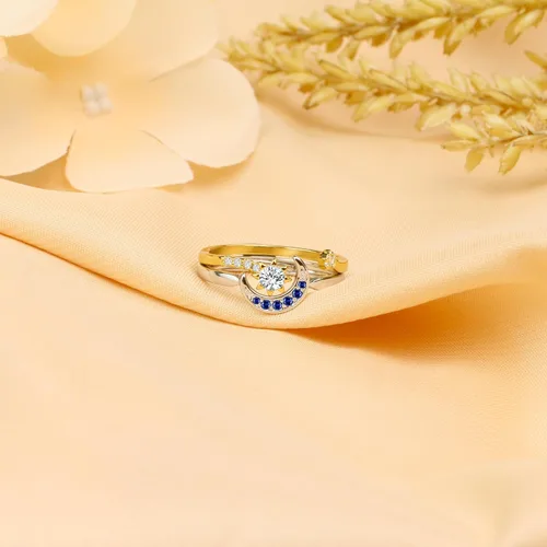 Vista 5 de Juego de anillos apilables de sol y luna para mujer, anillos de joyería celestial ajustables para mujer, anillos a juego como regalo de Navidad