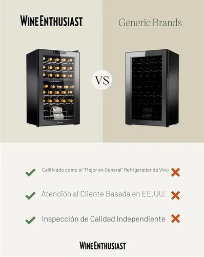 Vista 8 de Wine Enthusiast Enfriador de vino con compresor MAX de doble zona de 32 botellas, mini refrigerador independiente con pantalla táctil digital