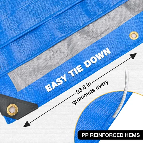 Vista 6 de Winpull Lona 8x10 Pies 14 Mil Resistente Impermeable, Cubierta Grande Multiusos con Ojales de Latón y Bordes Reforzados, Lonas de Polietileno