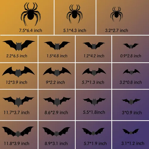 Vista 9 de 68 piezas de decoración de pared de murciélago con 68 decoraciones de araña y murciélago de Halloween, decoraciones de murciélagos de Halloween