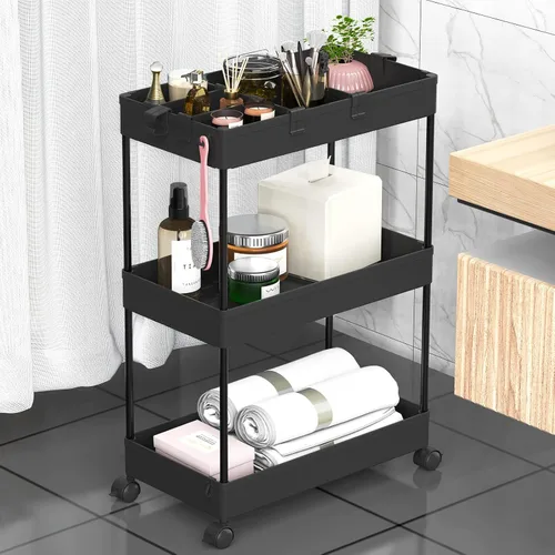 SPACELEAD - Carrito rodante de 3 niveles con ruedas, carrito organizador de almacenamiento para manualidades, 3 canastas colgantes, fácil de armar,