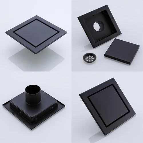 Vista 86 de RANDOM Drenaje de ducha redondo SUS304 de acero inoxidable dorado cepillado Drenaje de ducha de 4 pulgadas con brida de base de PVC ajustable