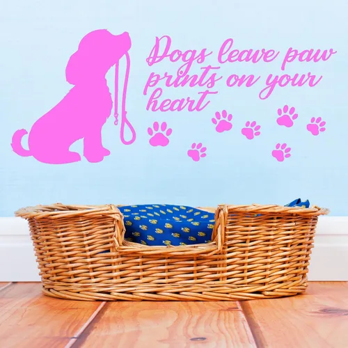 Vista 4 de Vinilo adhesivo de pared para amantes de los perros, con frase en inglés "Paw Prints" (ig6203), color negro