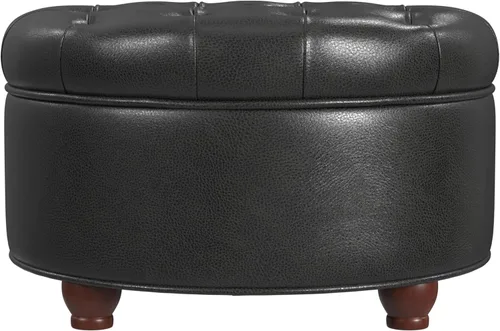 Vista 17 de HomePop - Otomana redonda para almacenamiento, capitoneada con botones grandes