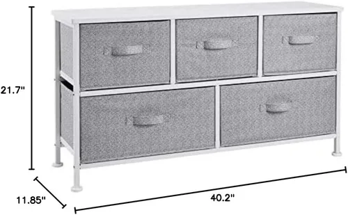 Vista 3 de Yaxa Basics Unidad organizadora de almacenamiento de tela extra ancha con 5 cajones para armario, color blanco