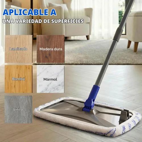 Vista 9 de Trapeador de piso de madera dura, fregona plana grande extendida con 5 almohadillas lavables Trapeadores de polvo para pisos de baldosas de vinilo