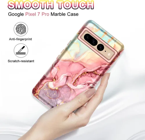 Vista 8 de Btscase Funda para Google Pixel 7 Pro, patrón de mármol 3 en 1, resistente a prueba de golpes, cuerpo completo, policarbonato duro y suave
