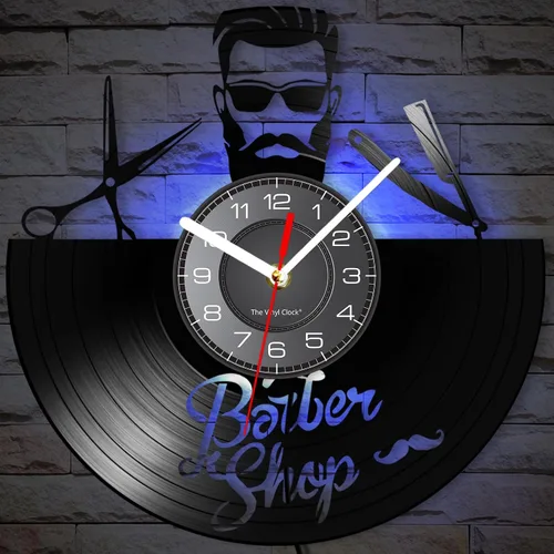 Reloj de pared de decoración de barbería de 12 pulgadas con 7 modos luminosos para regalo de peluquero