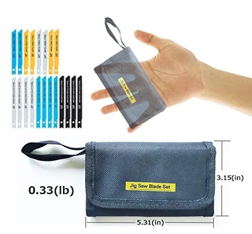 Vista 6 de Juego de hojas de sierra de calar universales de 20 piezas para cortar madera, plástico y metal con bolsa de herramientas, diseño universal que se