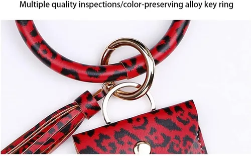 Vista 2 de MoreChioce - Llavero con diseño de leopardo y tarjetero universal de piel sintética monedero llavero color rojo