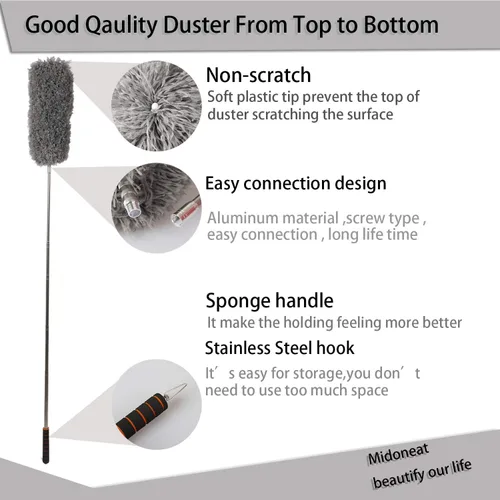 Vista 3 de Midoneat Plumero de lana de cordero con cabezal de microfibra extra flexible, largo alcance/plumero extensible de hasta 86 pulgadas para limpiar