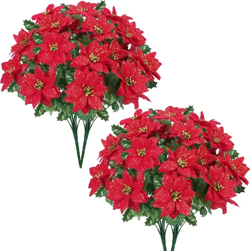 Vista 13 de Mini árbol de Navidad con flores artificiales en maceta 1cs pequeño en maceta-13 pulgadas