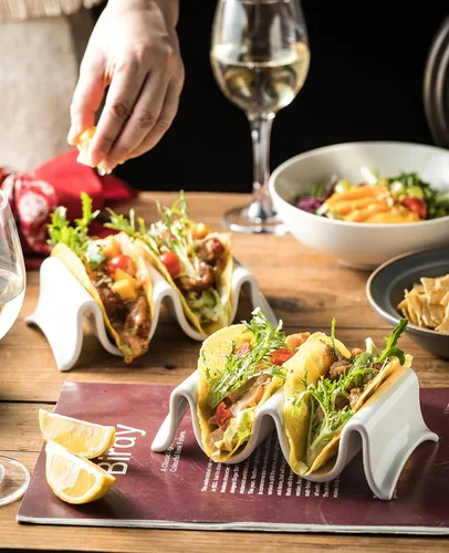 Soporte para tacos, bandeja de porcelana para tacos con asas, perfecto para mantener los tacos en su lugar, plato de servir para entrenamiento de