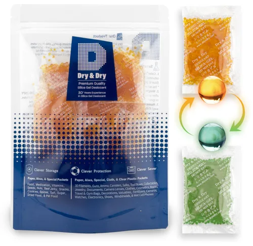 Dry & Dry 0.35 oz [15 paquetes] Paquetes de gel de sílice indicativo naranja Gel de sílice desecante - Paquetes de sílice recargables, paquetes de