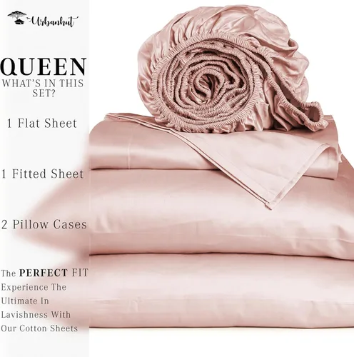 Vista 323 de URBANHUT Juego de sábanas de algodón egipcio de 1000 hilos tamaño completo, 4 piezas, suaves y transpirables, sábanas de hotel de lujo que se