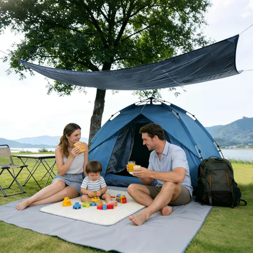 Vista 5 de REDCAMP Lona impermeable para acampar, gris/verde 4 en 1 multifuncional tienda de campaña para acampar, senderismo, mochileros